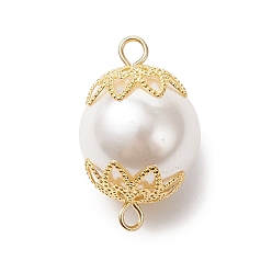 Золотой Подвески-соединители из белых круглых жемчужин, с латунными колпачками и 304 двойными петлями из нержавеющей стали, золотые, 20x13 мм, отверстия : 1.6 mm и 2.5 мм