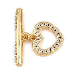 Настоящее золото 18K Застежки-тоглы из латуни с микропаве из прозрачных кубических цирконий в форме сердца, без кадмия и без свинца, долговечный, реальный 18 k позолоченный, 4.5~11.5x12.5~20.5x2.5 мм, отверстие : 0.8~1 мм
