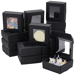 Черный Бумажные упаковочные коробки, с пластиковым окном, квадратный, чёрные, 7.6x7.8x3.1 см