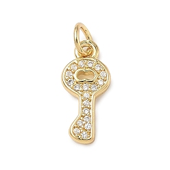 Настоящее золото 18K Латунные микро проложить кубического циркония подвески, без кадмия и без свинца, ключ, с целью перехода в кольце, реальный 18 k позолоченный, 15.5x7x2 мм, отверстие : 3 мм