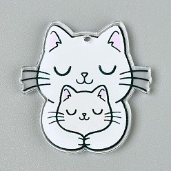 Белый Печатные акриловые подвески, подвески в форме кошки, белые, 39.5x38x2.5 мм, отверстие : 2 мм
