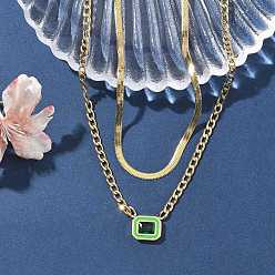 Изумруд 304 двухслойные ожерелья из нержавеющей стали с прямоугольной подвеской и стразами для женщин, реальный 18 k позолоченный, изумруд, 15.39 дюйм (39.1 см)