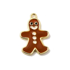Gingerbread Man Рождественские латунные эмалевые подвески, стойки покрытие, долговечный, без кадмия и без свинца, реальный 18 k позолоченный, Колобок, 18.5x13x2 мм, отверстие : 1.4 мм