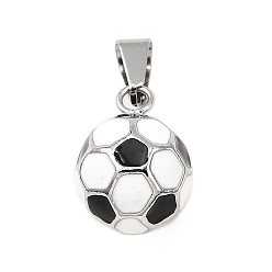 Нержавеющая Сталь Цвет Футбол 304 из нержавеющей стали эмалевые подвески, цвет нержавеющей стали, 16x12.5x12.5 мм, отверстие : 7x3.5 мм