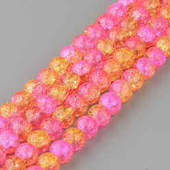 Colorful Synthetic Crackle Quartz Beads Strands, Two Tone Style, Round, Dyed, Colorful, 6mm, Hole: 1mm, about 66pcs/strand, 15.7 inch