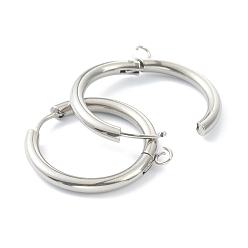 Stainless Steel Color 201 Stainless Steel Huggie Hoop Earring Findings, with Horizontal Loop and 316 Surgical Stainless Steel Pin, Stainless Steel Color, 29x27x3mm, Hole: 2.5mm, Pin: 1mm