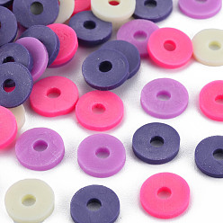 Dark Slate Blue 4 Colors Handmade Polymer Clay Beads, Heishi Beads, Disc/Flat Round, Dark Slate Blue & Deep Pink & Medium Orchid & Beige, 8x0.5~1.5mm, Hole: 2mm, about 11500pcs/1000g
