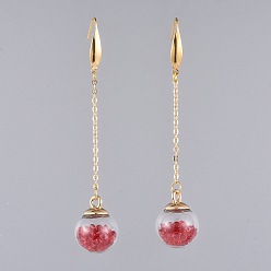 Red Glass Dangle Earrings, with Glass Rhinestones, CCB Plastic Findings, 316 Surgical Stainless Steel Earring Hooks and Brass Cable Chains, Red, 86mm, Pin: 0.8mm