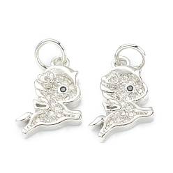 Платина Латунные микропаве прозрачные кубические циркониевые подвески, долговечный, с целью перехода в кольце, лошадь, платина, 15x10x2 мм, отверстие : 3.5 мм