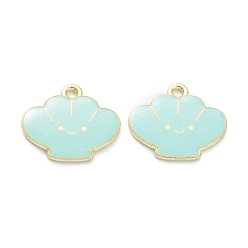 Pale Turquoise Alloy Enamel Pendants, for DIY Accessories, Shell Shape, Light Gold, Lead Free & Cadmium Free, Pale Turquoise, 18x20x2mm, Hole: 1.8mm