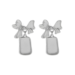 Нержавеющая Сталь Цвет 304 Выводы серьги из нержавеющей стали шпилька, бант с прямоугольником, цвет нержавеющей стали, 12x20 мм