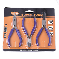 Dark Slate Blue 45# Steel Jewelry Plier Sets, Including Wire Round Nose Plier, Cutter Plier and Side Cutting Plier, DarkSlate Blue, 11.7x8x0.9cm, 11.7x7.5x1cm, 10.7x7x0.85cm, 3pcs/set