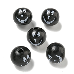 Черный Набивные деревянные европейские бусины, бусины на тему Хэллоуина, круглые, чёрные, 19~20 мм, отверстие : 4 мм