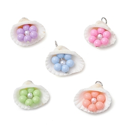 (52) Непрозрачная лаванда Подвески из акриловых ракушек, цветок, с имитацией жемчужного акрила, разноцветные, 26.5x24.5x11 мм, отверстие : 4 мм