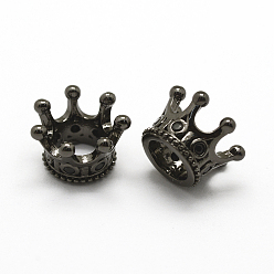 Черный Цвет Металла Латунные микро проложить класса AAA кубического циркония бусы, без кадмия, без никеля и без свинца, корона, бусины с большим отверстием, металлический черный , 7x11.5 мм, отверстие : 5 мм