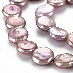 Lavender Natural Keshi Pearl Beads Strands, Cultured Freshwater Pearl, Flat Round, Lavender, 11~12x3~7mm, Hole: 0.6mm, about 31~32pcs/strand, 14.96 inch(38cm)