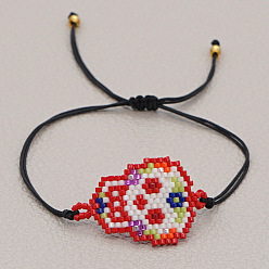 Красный Браслеты из стеклянных бусин с черепами на Хэллоуин, плетеные браслеты из полиэфирного шнура для женщин и мужчин, красные