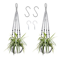 Серебро Вешалки для растений макраме из хлопка, подвесные кашпо в стиле бохо, настенная декоративная подставка для цветочных горшков, с потолочным крючком, серебряные, 90 см, 2 шт / комплект