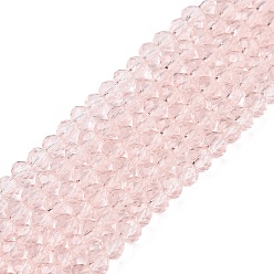 Pink Стеклянные бусины, граненые, рондель, розовые, 2.9~3.3x2 мм, отверстие : 0.8 мм, около 135~140 шт / нитка, 32~34 см