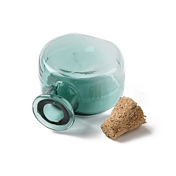 Teal Flat Round Miniature Glass Bottles, with Cork Stoppers, Empty Wishing Bottles, for Dollhouse Accessories, Jewelry Making, Teal, 11.5x21x31mm