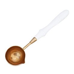 White Brass Wax Sticks Melting Spoon, with Wood Handle, White, 11.4x3x1.5cm