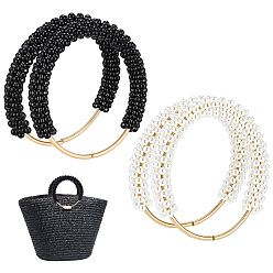 Mixed Color 4Pcs 2 Colors Resin Imitation Pearl Beaded Iron Ring Bag Handles, for Handmade Bag Handbags Purse Handles Replacement, Light Gold, Mixed Color, 104x122x19mm, 2pcs/color