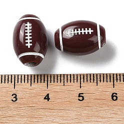 Coconut Brown Spray Printed Opaque Acrylic European Beads, Large Hole Beads, Rugby, Coconut Brown, 15.5x11mm, Hole: 4mm, about 500pcs/500g