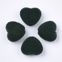 Темно-Зеленый Flocky акриловыми шариками, сердце, темно-зеленый, 10.5~11x12x5 мм, отверстие : 1.8 мм