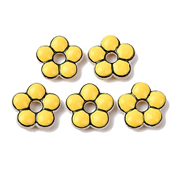 Желтый Стеклянные эмалевые бусины ручной работы, цветок, окрашенная и подогревом, желтые, 24x24.5x7~8 мм, отверстие : 5.8 мм