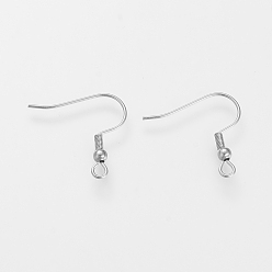 Stainless Steel Color 304 Stainless Steel Earring Hooks, Dangle Earring Findings, Ear Wire, with Horizontal Loop, Stainless Steel Color, 20~22x21x3mm, Hole: 2mm, 22 Gauge, Pin: 0.6mm