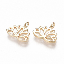 Real 18K Gold Plated Brass Charms, Lotus Flower, Nickel Free, Real 18K Gold Plated, 10.5x12.5x1mm, Hole: 1.8mm