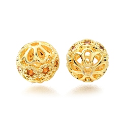 Золотой Латунные микропаве из прозрачного кубического циркония, полый круглый, долговечный, стойки покрытие, золотые, 10 мм, отверстие : 1.6 мм