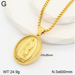 Virgin 304 стали овальной ожерелья из нержавеющей подвесные, золотые, девственница, 23.62 дюйм (60 см)