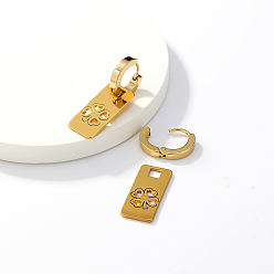 Настоящее золото 18K Модная классика 201 прямоугольник из нержавеющей стали с серьгами-кольцами в форме клевера, реальный 18 k позолоченный, 33x11 мм