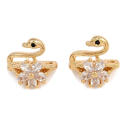 Лебедь Латунные микропаве целларовые дистанционные планки из кубического циркония, без никеля , реальный 18 k позолоченный, лебедь, 11.5x11x6.5 мм, отверстие : 1.4 мм