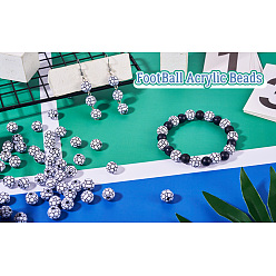 Белый 100 шт. Акриловые бусины в стиле ремесел, футбол / футбольный мяч, белые, 10x9.5 мм, отверстие : 2 мм