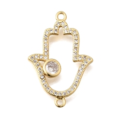 Настоящее золото 18K Латунные микропаве прозрачные кубические цирконии полые соединительные подвески, религия хамса рука ссылки, без кадмия и без свинца, стойки покрытие, долговечный, реальный 18 k позолоченный, 25x16.5x2.5 мм, отверстие : 1.4 мм