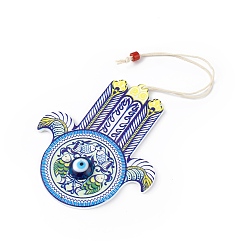 Синий Деревянные большие подвесные украшения, с бусинами из смолы колонны (случайный цвет), рука хамсы / рука мириам со сглазом, синие, 229 мм, Кулон : 99x85x8.5 мм