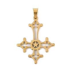 Золотой 304 подвески из нержавеющей стали, христианский перевернутый крест со звездой в качестве подвески, Крест Святого Петра, золотые, 37.5x29.5x1.5 мм, отверстие : 7.5x3.5 мм