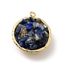 Ляпис-Лазурь Подвески из натурального лазурита, с реечным покрытием из латуни с покрытием из настоящего золота 18k, круглые, без кадмия, без никеля и без свинца, 24x20x10~13 мм, отверстие : 1.8 мм