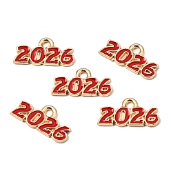 Красный Подвески из эмали и сплава, число 2026 прелести, золотой свет, красные, 9x18x1.5 мм, отверстие : 1.8 мм