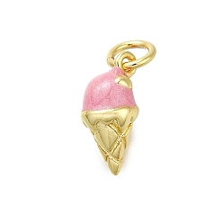 Pink Латунь эмаль прелести, с целью перехода в кольце, очарование мороженого, долговечный, без свинца и без кадмия, реальный 18 k позолоченный, стойки покрытие, розовые, 12x5.5x5.5 мм, отверстие : 3 мм