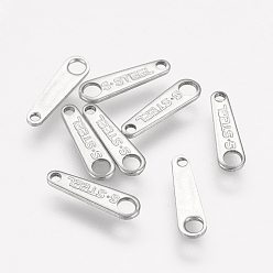 Stainless Steel Color 304 Stainless Steel Chain Tabs, Chain Extender Connectors, with Word S.Steel, Stainless Steel Color, 10x3x0.5mm, Hole: 1mm & 1.5mm