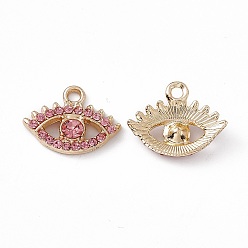 Бургундия Подвески из сплава и страза, очарование глаз, золотые, Бургундия, 13.5x17.5x3.5 мм, отверстие : 1.8 мм