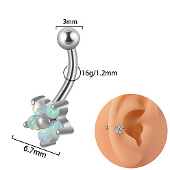 Цветок G23 серьги-гвоздики с изогнутой штангой из титана и бледно-бирюзовым кубическим цирконием, платина, цветок, Длина стержня: 8мм, штифты : 1.2 мм