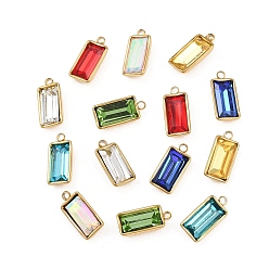 Rectangle Стеклянные прелести, с 201 установками из нержавеющей стали, граненые, разноцветные, ионное покрытие (ip), реальный 18 k позолоченный, прямоугольные, 11.5x5.5x3 мм, отверстие : 1.2 мм