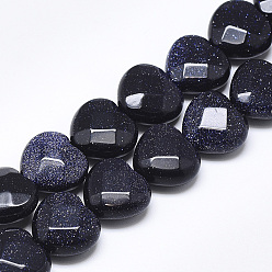 Синий Драгоценный Камень Синтетический синий авантюрин бисер нитей, граненые, сердце, 14.5~15x15~15.5x7~8 мм, отверстие : 1.2 мм, около 14 шт / нитка, 7.6 дюйм