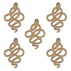 Golden 5Pcs Brass Micro Pave Cubic Zirconia Pendants, Snake, Golden, 35x24x2.5mm, Hole: 2x3mm