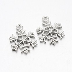 Platinum Tibetan Style Alloy Pendants, Lead Free & Cadmium Free, Snowflake, for Christmas, Platinum, 21x16x2mm, Hole: 2mm