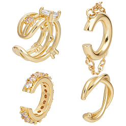 Золотой 4шт. серьги-манжеты из сплава с тройным С-образным микропаве и прозрачными кубическими циркониями, с бусиной из искусственного жемчуга, золотые, 14x13.5x7 мм